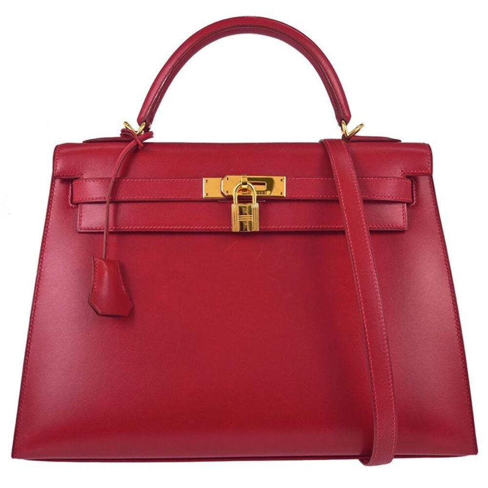 Hermes Kelly Red Box Calf With Gold Hardware Red Calfskin Handbag